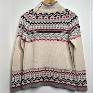 Vintage Sonoma Wool Blend Fair Isle Print Sweater Zipper Detail at Neck SZ Small